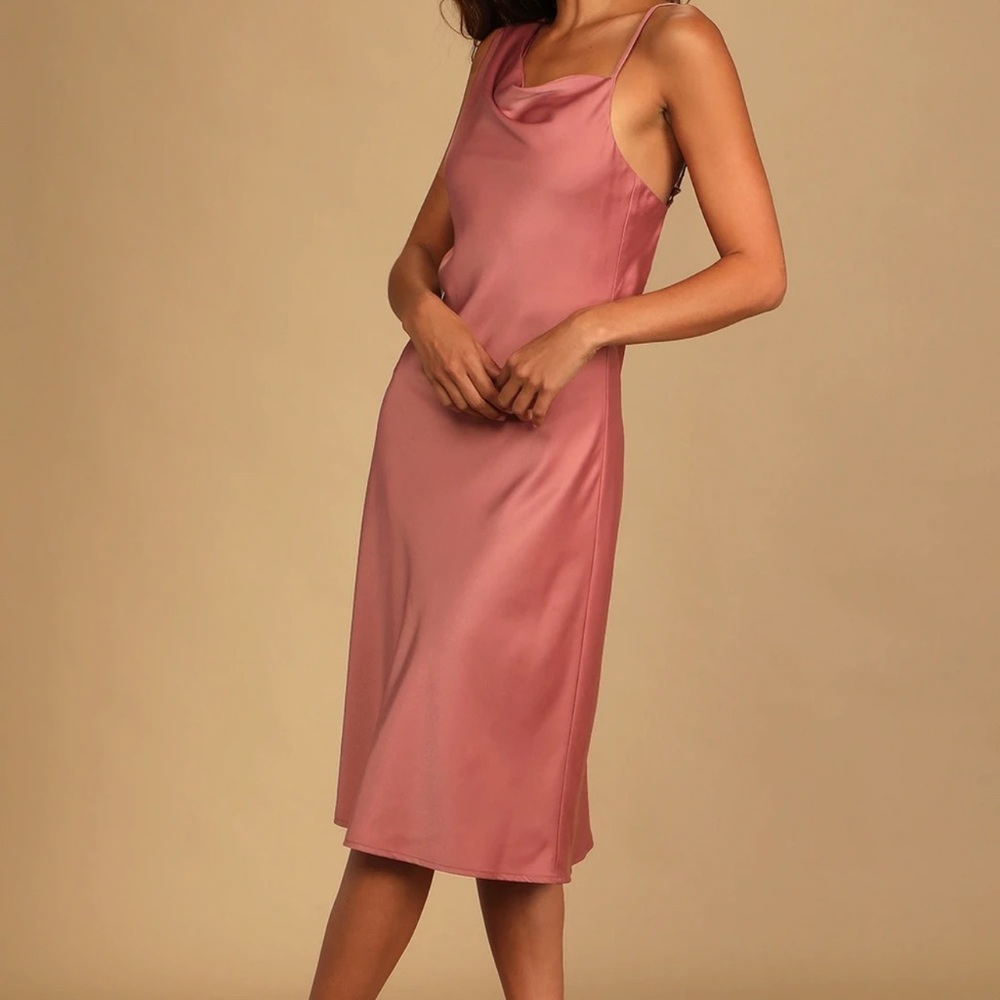 Candlelit Romance Mauve Pink Satin Asymmetrical Midi Dress